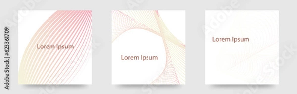Obraz 優しい色の交差する線のデザイングラデーションカードの　泳ぐ線　3デザインカードセット