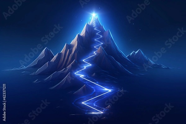 Fototapeta Mountain with a path to the top. Illustration of success achievement concept. Business journey. Generative AI.