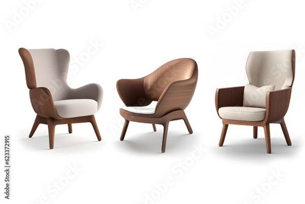 Fototapeta brown leather armchair isolated on white background. Generative AI illustration.