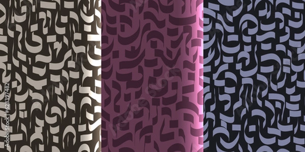 Fototapeta A set of seamless backgrounds with abstract hieroglyphs, signs. Vector modern backgrounds.