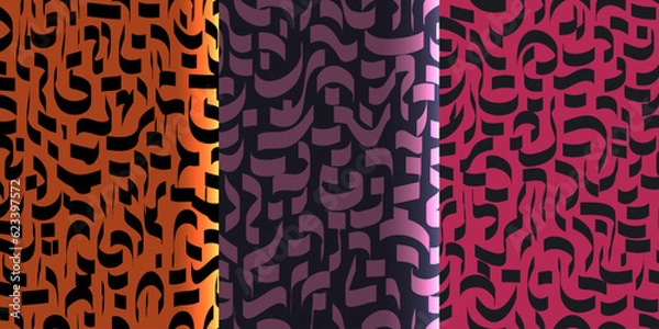 Fototapeta A set of beautiful seamless backgrounds with abstract hieroglyphs, signs. Three backgrounds for your modern project.