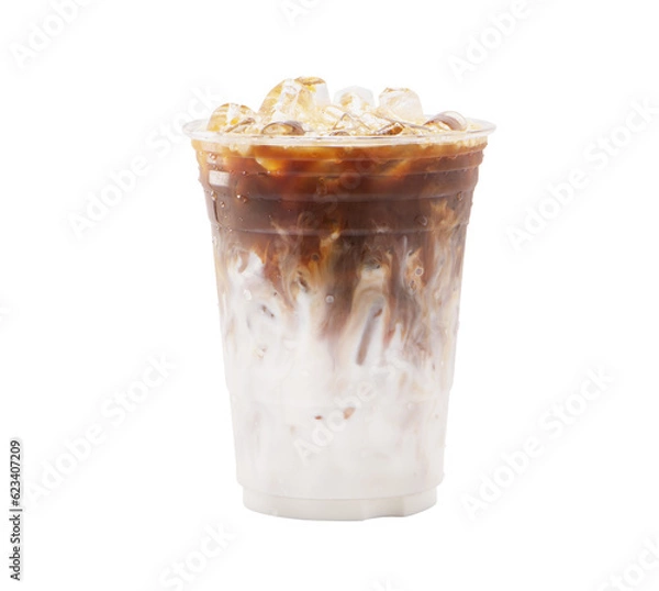 Obraz Latte coffee in plastic glass.