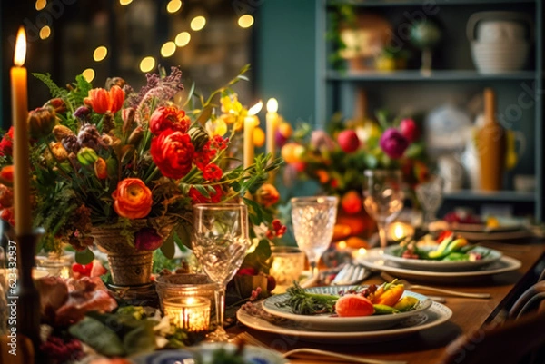 Obraz festive wedding table with service generative ai