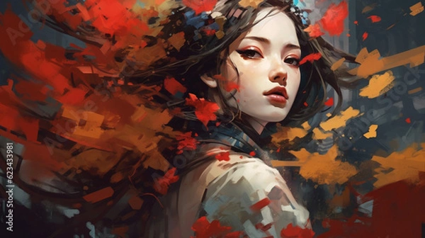 Fototapeta generative ai geisha with folwers