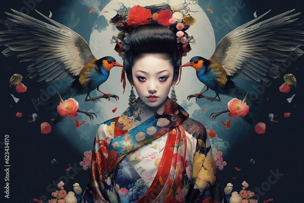 Fototapeta generative ai geisha with folwers