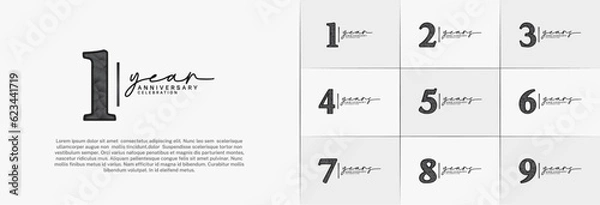 Fototapeta set of anniversary logo with black number on white background can be use for celebration