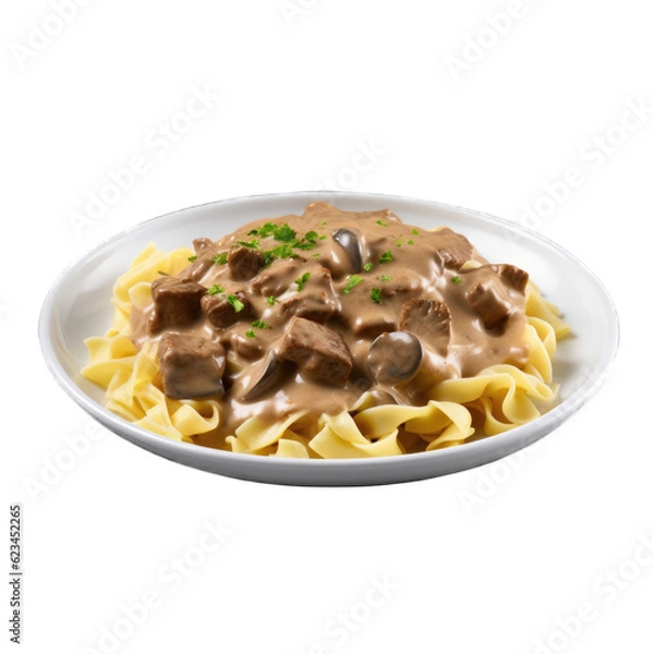 Fototapeta Beef Stroganoff isolated on transparent background. Generative AI
