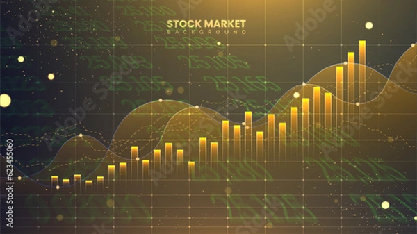 Fototapeta The stock market graph is in gold color for business investment illustration. Futuristic financial trading chart. Economic information growth background