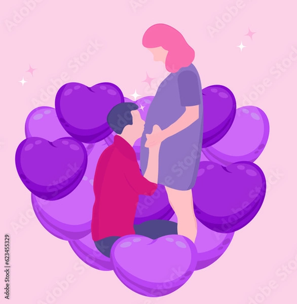 Fototapeta Parents in anticipation of their first child, replenishment of the family