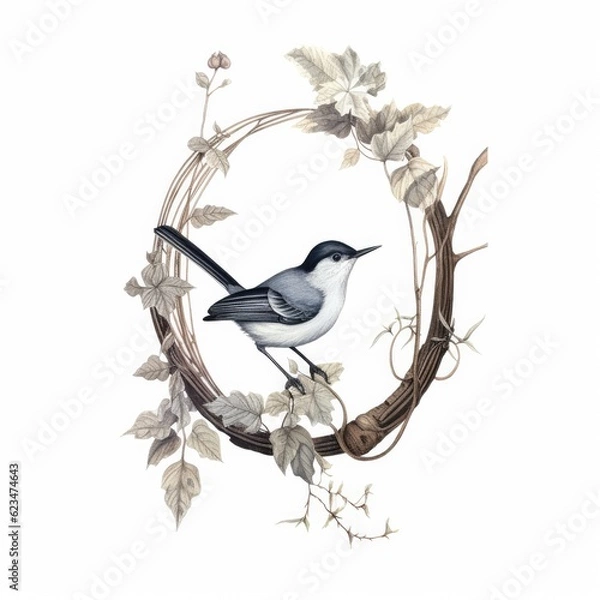 Fototapeta California gnatcatcher bird isolated on white. Generative AI