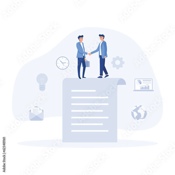 Fototapeta business concept, people standing on a signed contract,  flat vector modern illustration