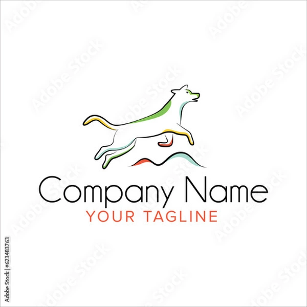 Fototapeta Dog line art logo design. Simple minimal animal logo illustration vector.