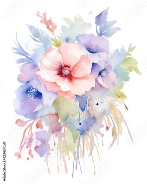 Fototapeta Watercolor floral background. Illustration AI Generative.