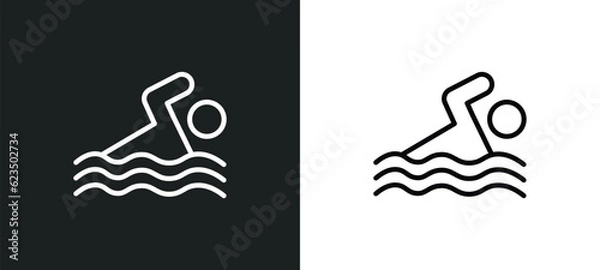 Fototapeta swimming figure icon isolated in white and black colors. swimming figure outline vector icon from sports collection for web, mobile apps and ui.