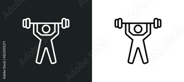 Fototapeta weightlifter icon isolated in white and black colors. weightlifter outline vector icon from sport collection for web, mobile apps and ui.