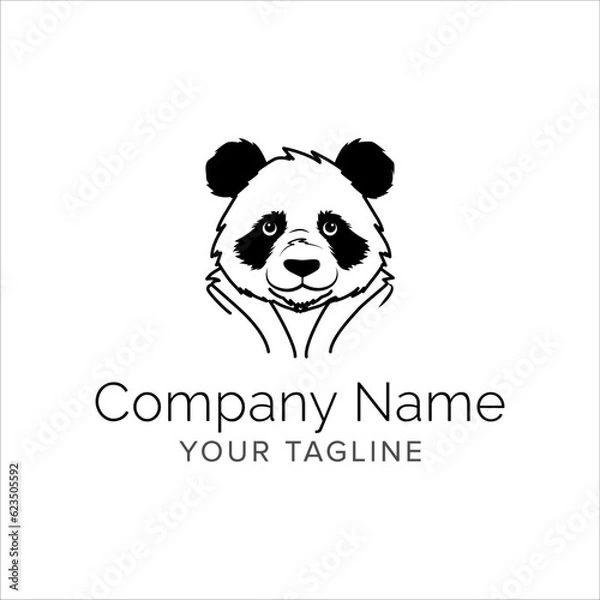Fototapeta panda line art logo design. Simple modern minimalist animal logo illustration vector.
