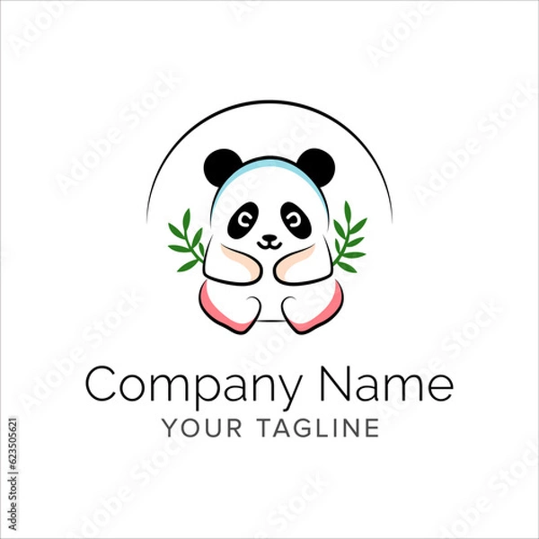 Fototapeta panda line art logo design. Simple modern minimalist animal logo illustration vector.