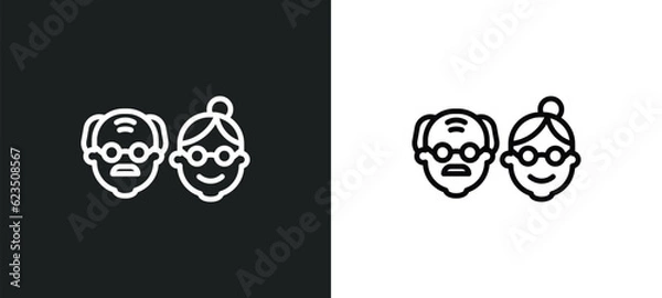 Fototapeta old couple icon isolated in white and black colors. old couple outline vector icon from people collection for web, mobile apps and ui.