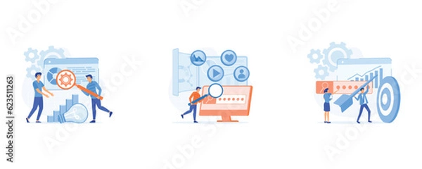 Obraz Seo targeting and performance concept, marketing and seo strategy, market trends and planning seo optimization, set flat vector modern illustration