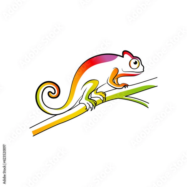 Fototapeta Chameleon line art logo design. Simple modern minimalist animal logo illustration vector.