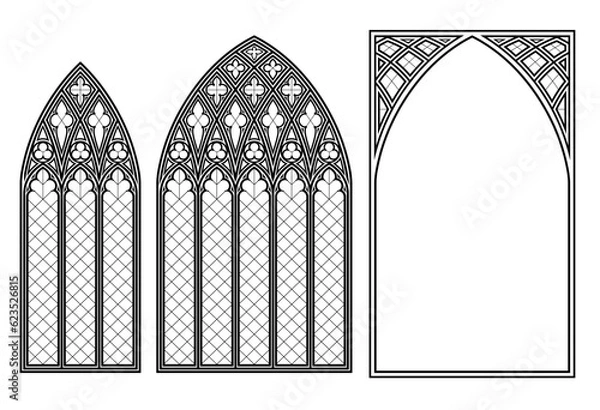 Obraz Medieval Gothic stained glass cathedral window set