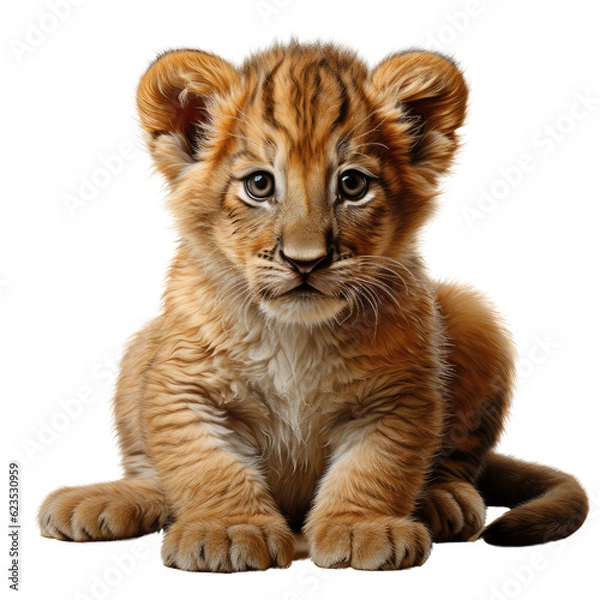 Fototapeta lion cub isolated on white background. Generative AI