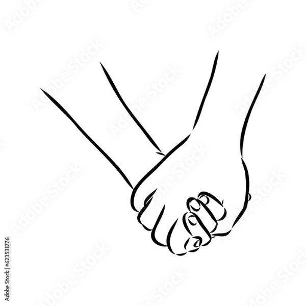 Obraz Hold one's hands continuous line drawing. People shaking hands one line. Vector illustration for poster, card, banner valentine day, wedding,Coffee cup and t-shirt