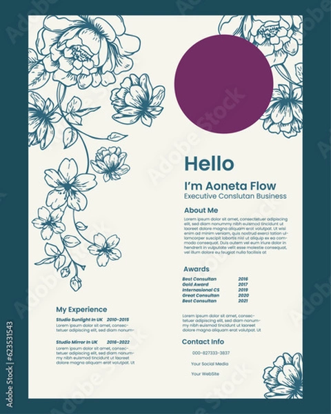 Obraz Resume CV with Floral Design Template