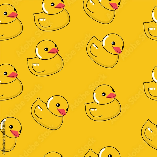 Fototapeta Yellow duck seamless pattern. Rubber. Vector illustration for packaging