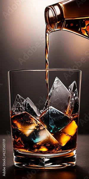 Obraz whisky drink on a wooden table with a jigger on black background generated by AI