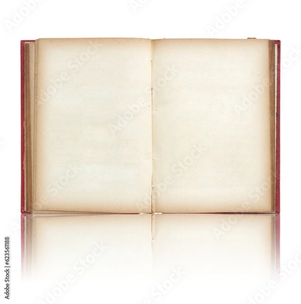 Fototapeta open old book isolated with reflect floor for mockup