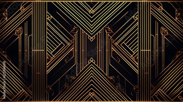 Fototapeta Vector abstract art deco luxury pattern, golden vintage artistic background with geometric shapes, archs and swirls. Linear retro ornament, gatsby card.