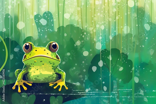 Obraz green frog on a leaf