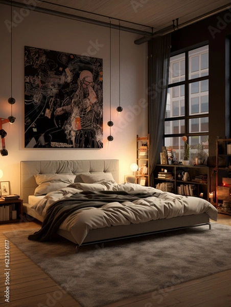 Fototapeta bedroom with a double bed in an apartment in modern style