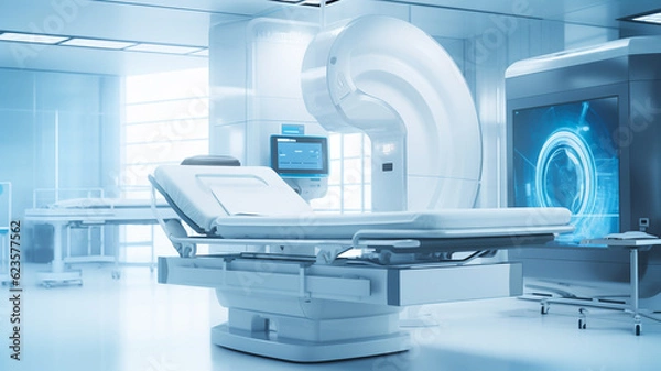 Fototapeta Advanced x-ray or mri scan medical diagnosis machine at hospital health care lab as wide banner with copy space area 