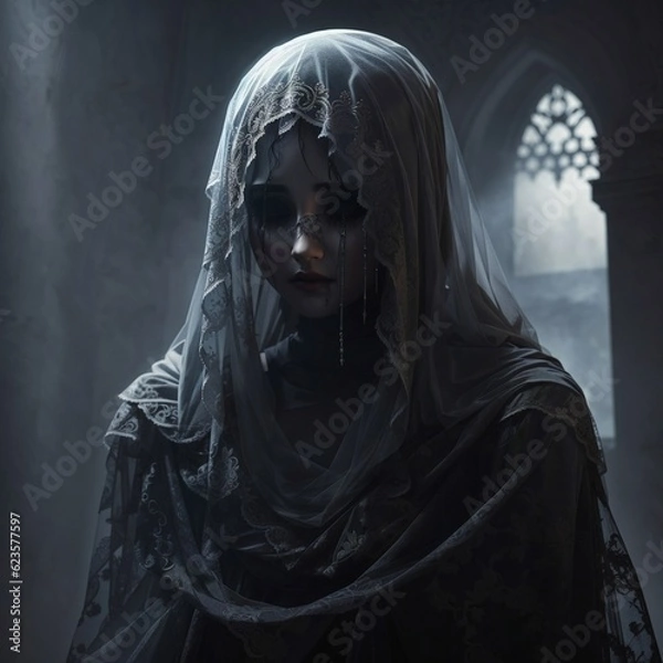 Fototapeta  generative ai, ghost, crying, veil,