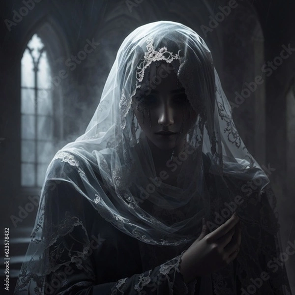 Fototapeta  generative ai, ghost, crying, veil,