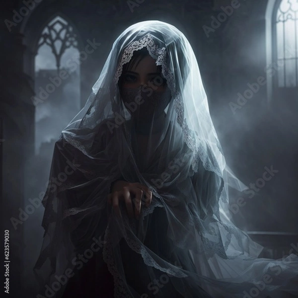 Fototapeta  generative ai, ghost, crying, veil,