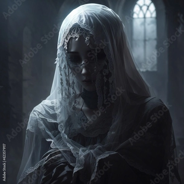 Fototapeta  generative ai, ghost, crying, veil,