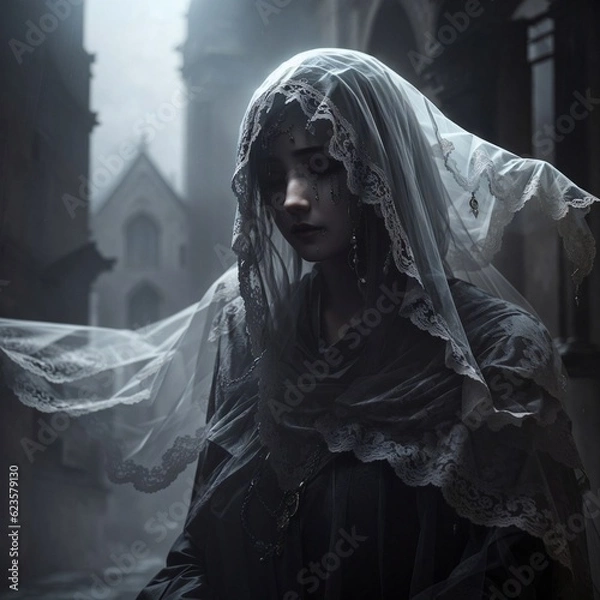 Fototapeta  generative ai, ghost, crying, veil,