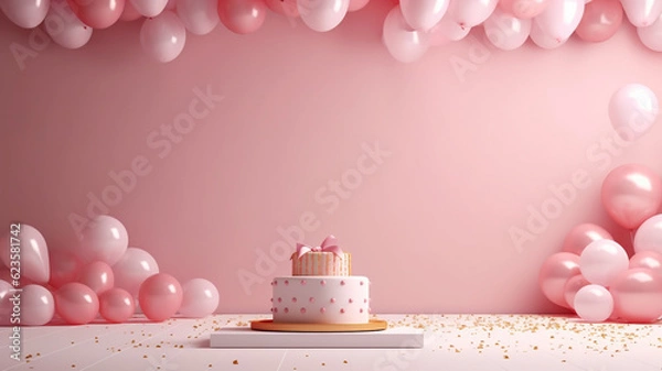 Obraz Happy birthday celebration card or background banner with copy space, balloons and gift boxes style