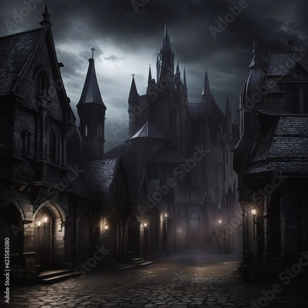 Fototapeta Generative Ai, Background Only, Dark Fantasy, Gothic Town, 