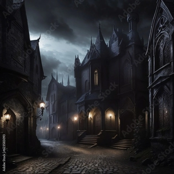 Fototapeta Generative Ai, Background Only, Dark Fantasy, Gothic Town, 