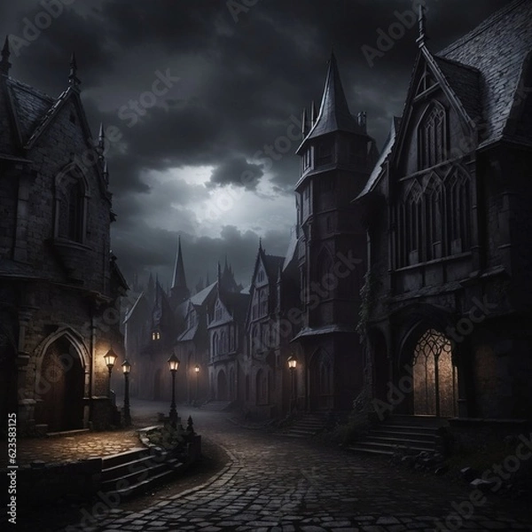Fototapeta Generative Ai, Background Only, Dark Fantasy, Gothic Town, 