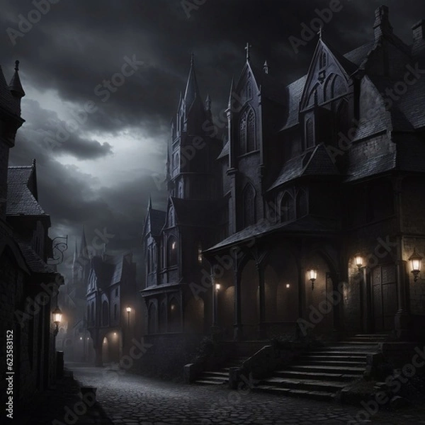 Fototapeta Generative Ai, Background Only, Dark Fantasy, Gothic Town, 