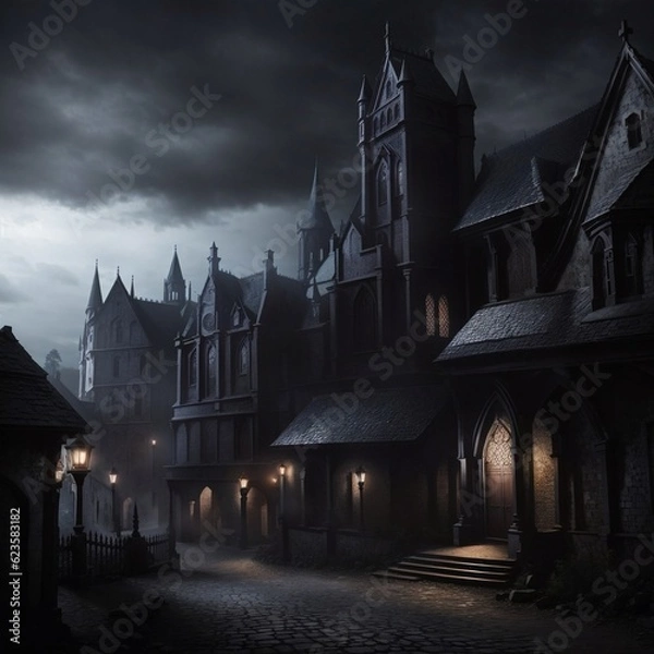 Fototapeta Generative Ai, Background Only, Dark Fantasy, Gothic Town, 