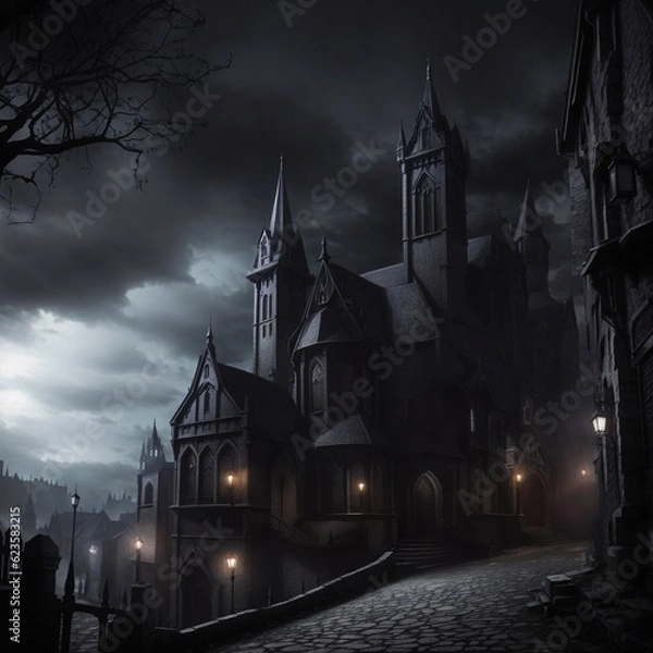 Fototapeta Generative Ai, Background Only, Dark Fantasy, Gothic Town, 