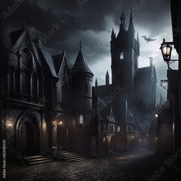 Fototapeta Generative Ai, Background Only, Dark Fantasy, Gothic Town, 