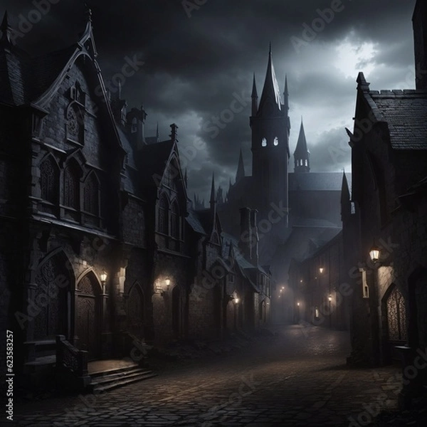 Fototapeta Generative Ai, Background Only, Dark Fantasy, Gothic Town, 