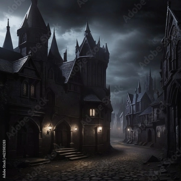 Fototapeta Generative Ai, Background Only, Dark Fantasy, Gothic Town, 